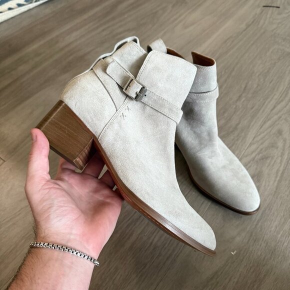 Rag & Bone Walker Buckle Bootie Grey Gray Suede Ankle Boot Chelsea Booties - Picture 2 of 5